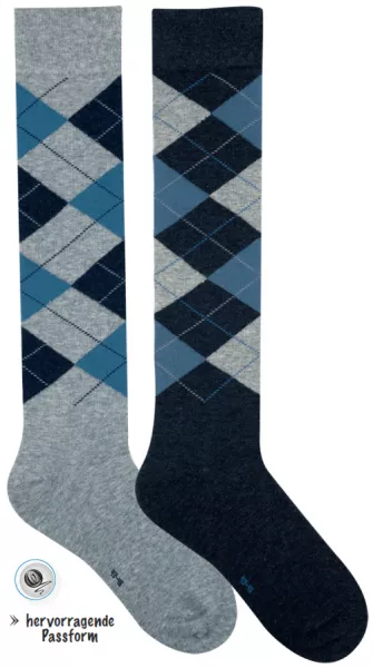 Kniestrümpfe, Reitkniestrümpfe, Karo, grau, marine